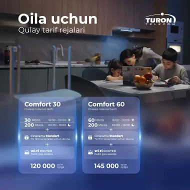 Uy va ofisingiz uchun internet: Comfort 60. 60-200mb/s